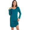 LazyCozy Bamboo Viscose Long Sleeve Nightgowns for Women | Moisture-Wicking Sleep Dress for Hot Sleepers Night Sweats, Soft Lightweight Knee-Length Sleepshirts(Teal Blue)