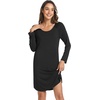 LazyCozy Bamboo Viscose Long Sleeve Nightgowns for Women | Moisture-Wicking Sleep Dress for Hot Sleepers Night Sweats, Soft Lightweight Knee-Length Sleepshirts(Black)