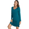 LazyCozy Bamboo Viscose Long Sleeve Nightgowns for Women | Moisture-Wicking Sleep Dress for Hot Sleepers Night Sweats, Soft Lightweight Knee-Length Sleepshirts(Teal Blue)