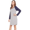 LazyCozy Bamboo Viscose Long Sleeve Nightgowns for Women | Moisture-Wicking Sleep Dress for Hot Sleepers Night Sweats, Soft Lightweight Knee-Length Sleepshirts(Heather Grey/Navy)