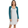 LazyCozy Bamboo Viscose Long Sleeve Nightgowns for Women | Moisture-Wicking Sleep Dress for Hot Sleepers Night Sweats, Soft Lightweight Knee-Length Sleepshirts(Light Heather Grey/Teal Blue)
