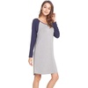 LazyCozy Bamboo Viscose Long Sleeve Nightgowns for Women | Moisture-Wicking Sleep Dress for Hot Sleepers Night Sweats, Soft Lightweight Knee-Length Sleepshirts(Heather Grey/Navy)