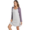 LazyCozy Bamboo Viscose Long Sleeve Nightgowns for Women | Moisture-Wicking Sleep Dress for Hot Sleepers Night Sweats, Soft Lightweight Knee-Length Sleepshirts(Light Heather Grey/Violet)
