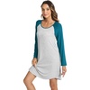 LazyCozy Bamboo Viscose Long Sleeve Nightgowns for Women | Moisture-Wicking Sleep Dress for Hot Sleepers Night Sweats, Soft Lightweight Knee-Length Sleepshirts(Light Heather Grey/Teal Blue)