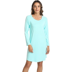 LazyCozy Bamboo Viscose Long Sleeve Nightgowns for Women | Moisture-Wicking Sleep Dress for Hot Sleepers Night Sweats, Soft Lightweight Knee-Length Sleepshirts(Aqua)