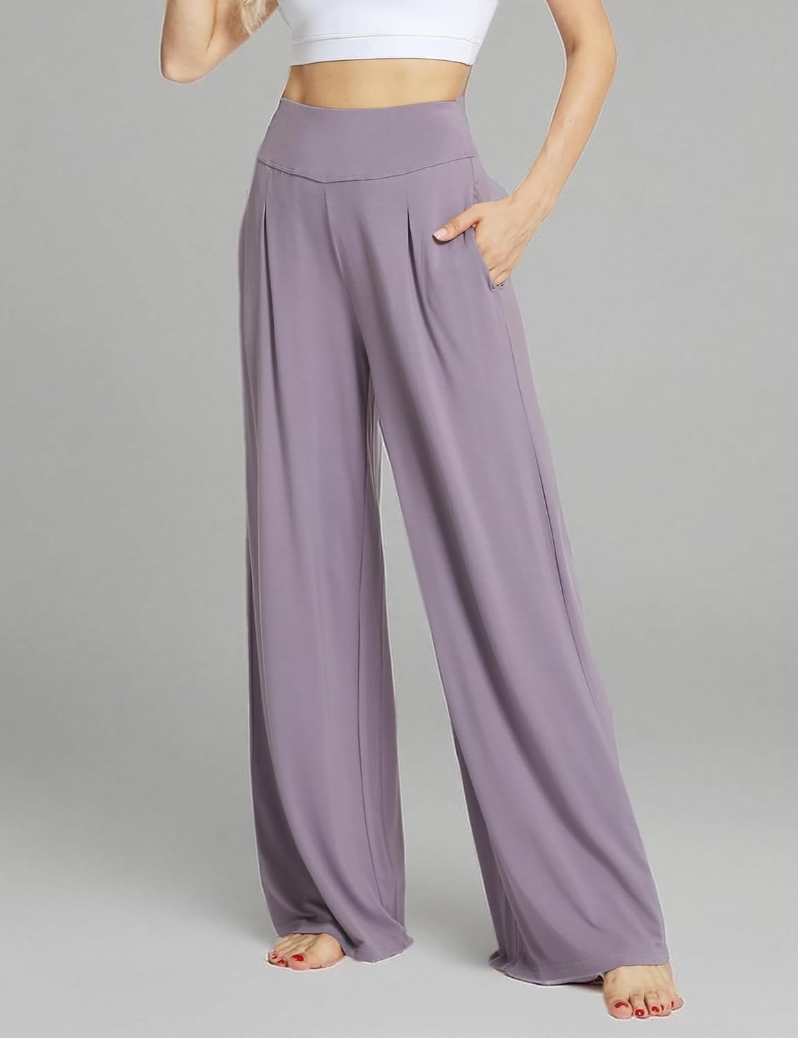 image:imageGYS Bamboo Viscose Pajama Pants for Women Cooling for Night Sweats amp Hot Sleepers Wide Leg Flowy Palazzo Sleep Lounge Bottoms Soft Pj Bottoms with PocketsViolet