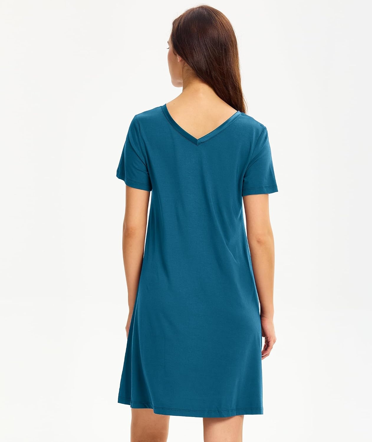 image:imageGYS Cooling Bamboo Viscose Nightgowns for Women MoistureWicking Sleep Dress for Hot Sleepers Night Sweats Soft Short Sleeve Sleepshirts with Satin VNeckTeal Blue