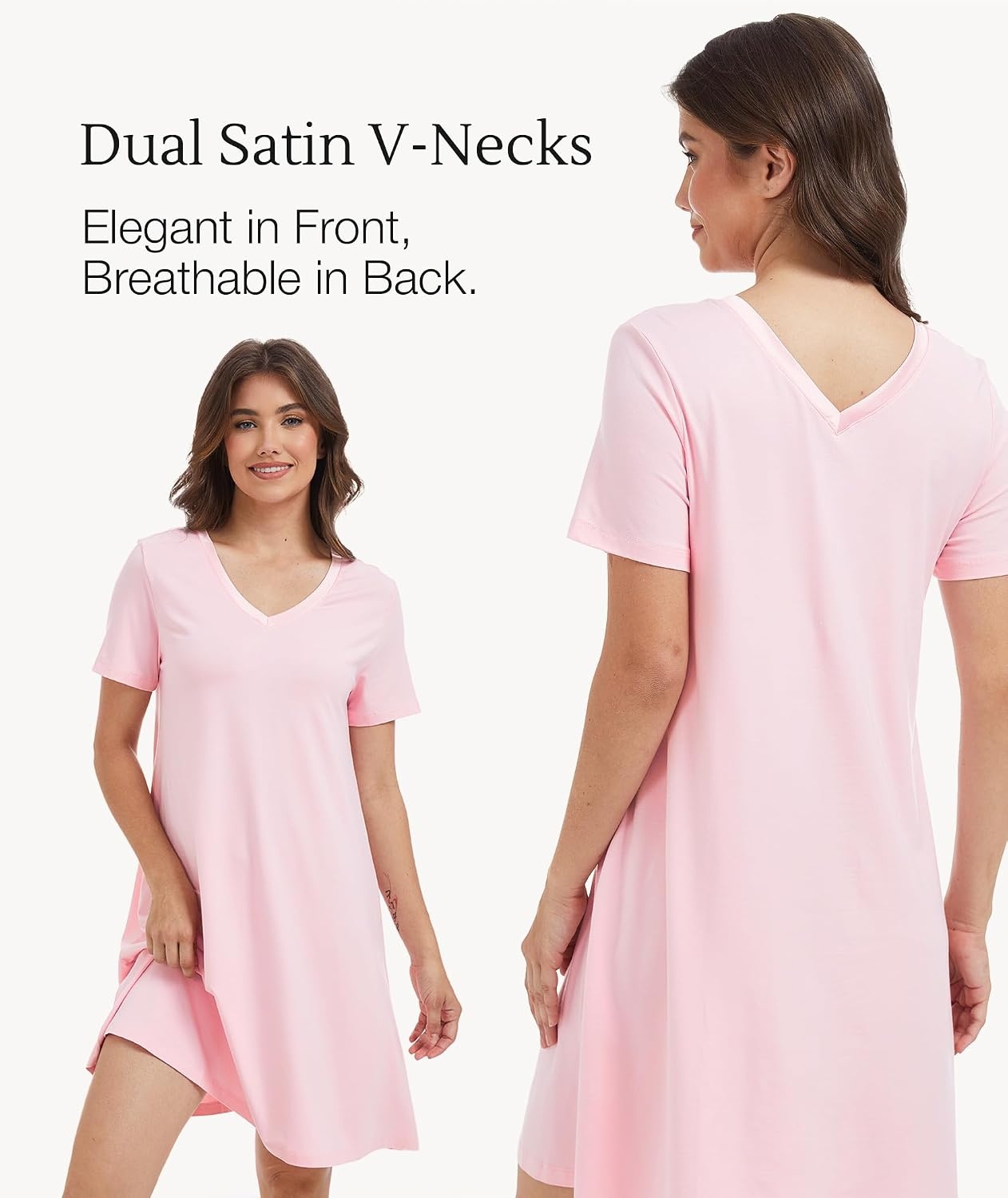 image:imageGYS Cooling Bamboo Viscose Nightgowns for Women MoistureWicking Sleep Dress for Hot Sleepers Night Sweats Soft Short Sleeve Sleepshirts with Satin VNeckPink