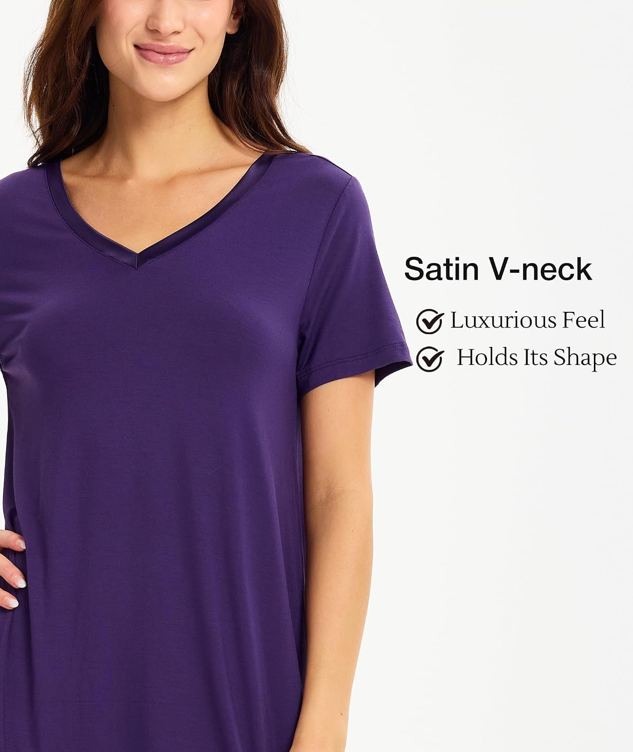 image:imageGYS Cooling Bamboo Viscose Nightgowns for Women MoistureWicking Sleep Dress for Hot Sleepers Night Sweats Soft Short Sleeve Sleepshirts with Satin VNeckPurple