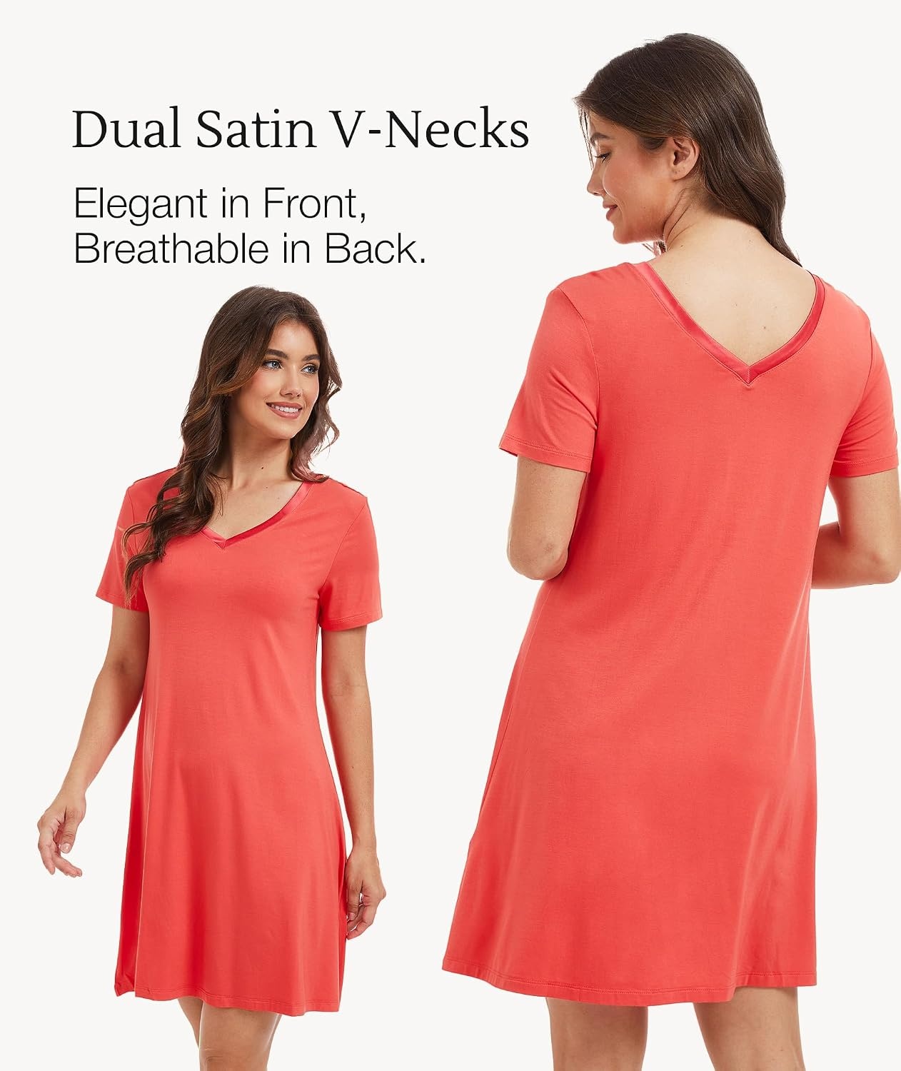 image:imageGYS Cooling Bamboo Viscose Nightgowns for Women MoistureWicking Sleep Dress for Hot Sleepers Night Sweats Soft Short Sleeve Sleepshirts with Satin VNeckPeach