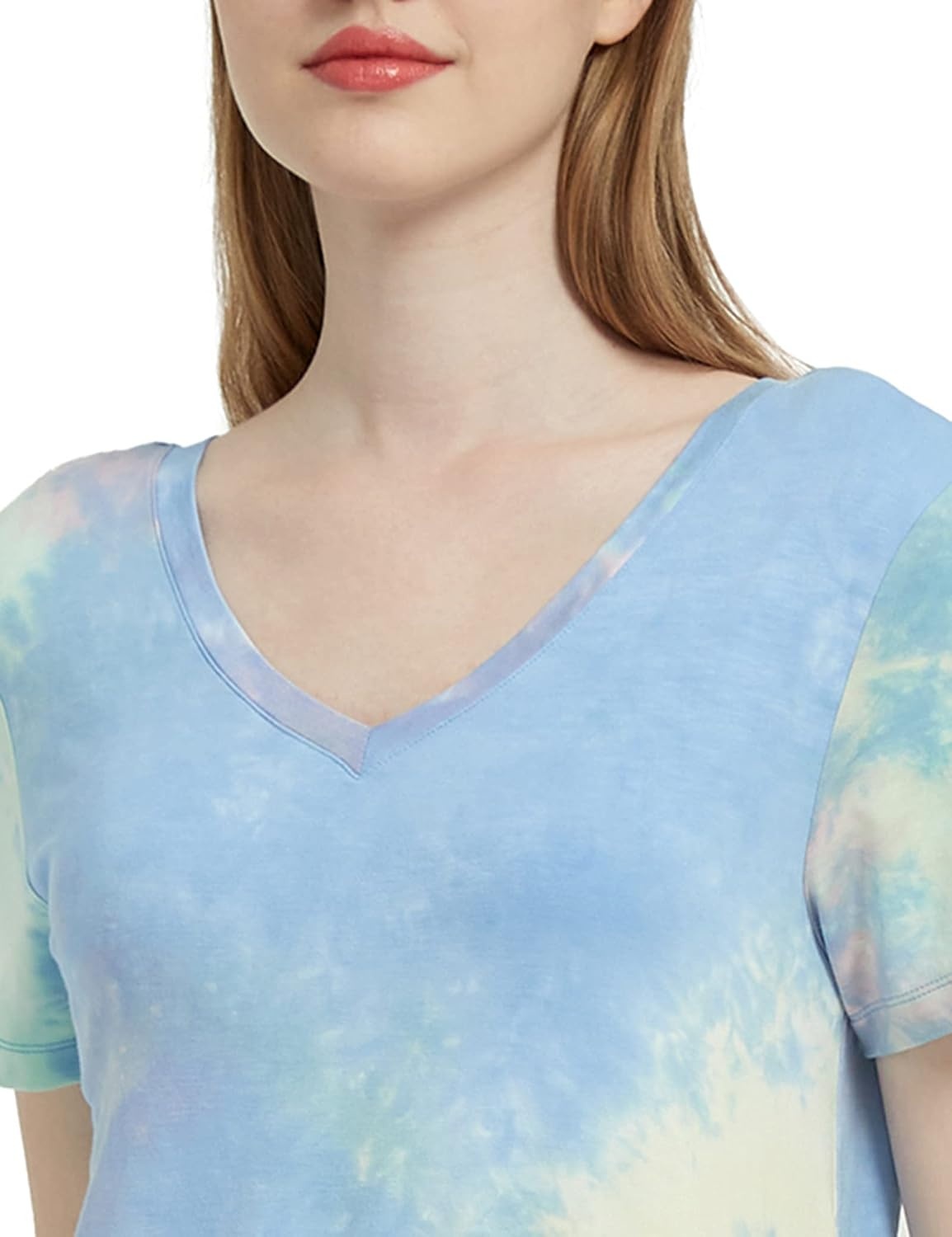 image:imageGYS Cooling Bamboo Viscose Nightgowns for Women MoistureWicking Sleep Dress for Hot Sleepers Night Sweats Soft Short Sleeve Sleepshirts with Satin VNeckTiedye Blue