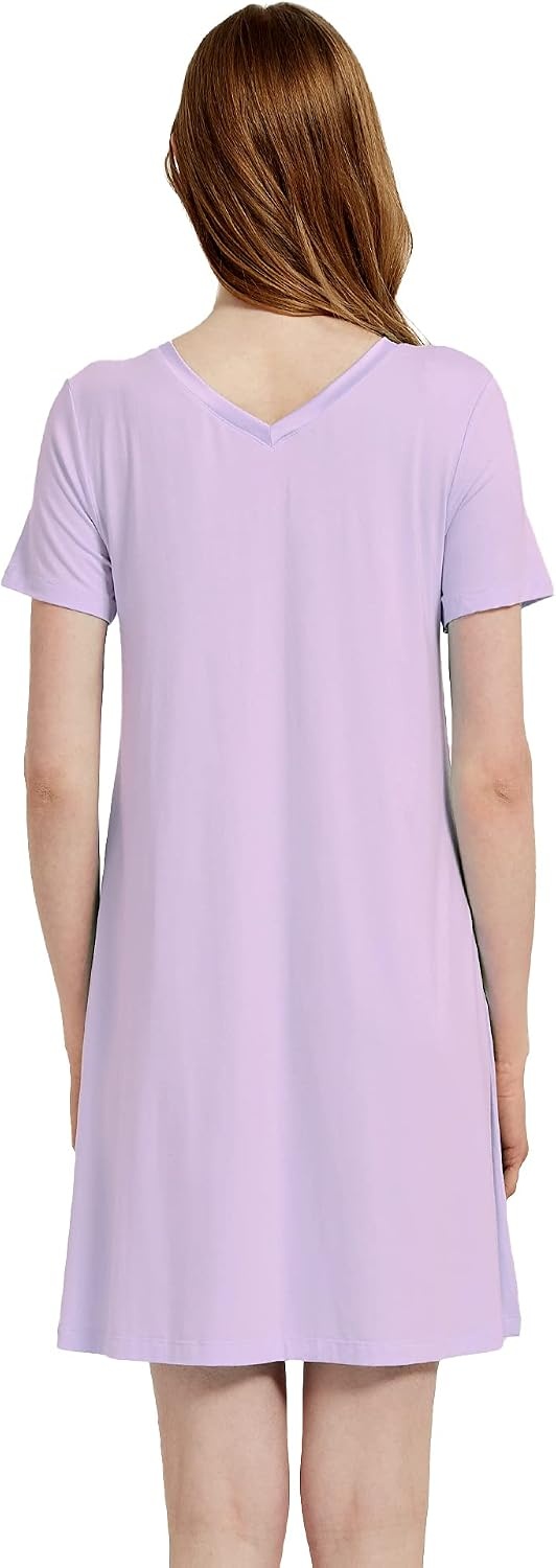image:imageGYS Cooling Bamboo Viscose Nightgowns for Women MoistureWicking Sleep Dress for Hot Sleepers Night Sweats Soft Short Sleeve Sleepshirts with Satin VNeckTaro Purple