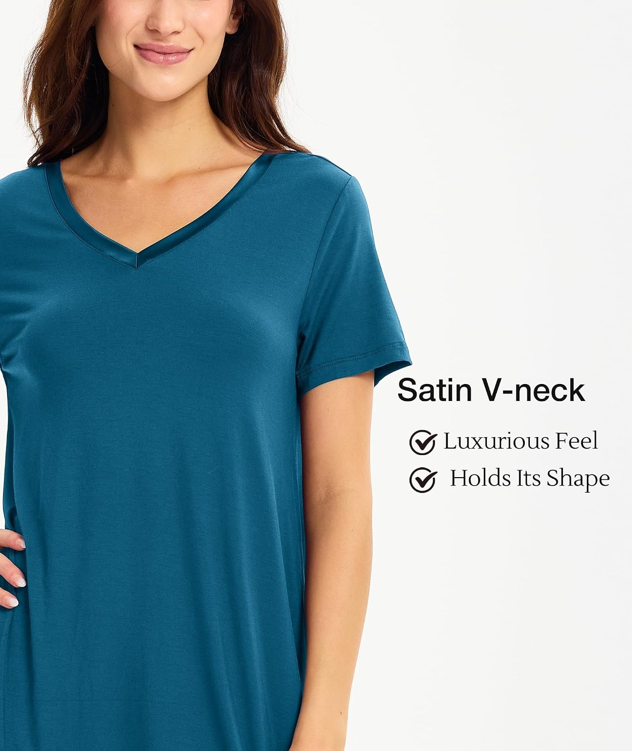 image:imageGYS Cooling Bamboo Viscose Nightgowns for Women MoistureWicking Sleep Dress for Hot Sleepers Night Sweats Soft Short Sleeve Sleepshirts with Satin VNeckTeal Blue