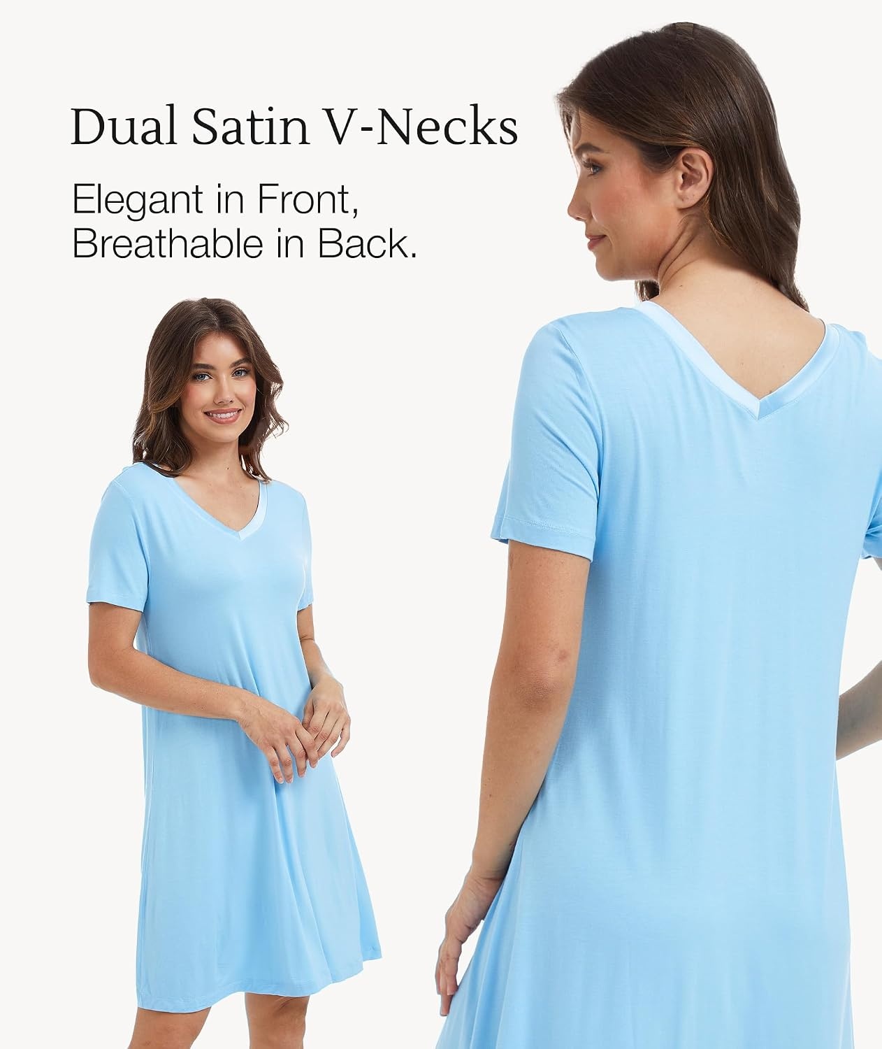 image:imageGYS Cooling Bamboo Viscose Nightgowns for Women MoistureWicking Sleep Dress for Hot Sleepers Night Sweats Soft Short Sleeve Sleepshirts with Satin VNeckPale Blue