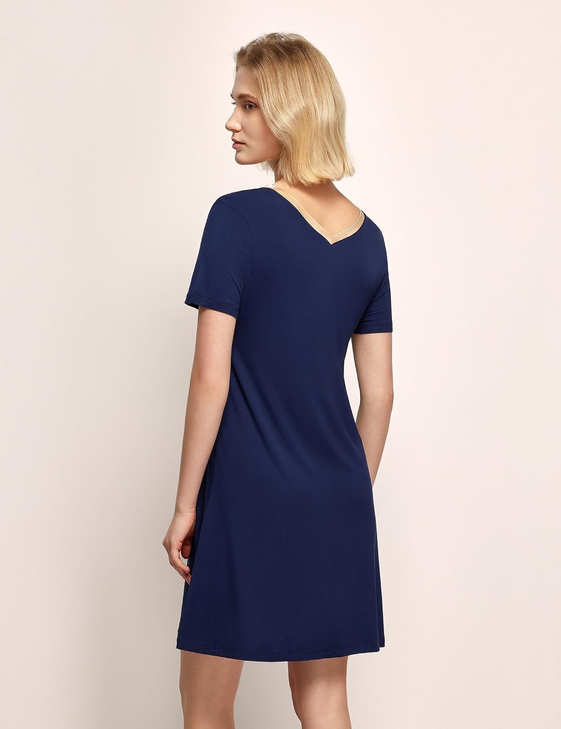 image:imageGYS Cooling Bamboo Viscose Nightgowns for Women MoistureWicking Sleep Dress for Hot Sleepers Night Sweats Soft Short Sleeve Sleepshirts with Satin VNeckNavy