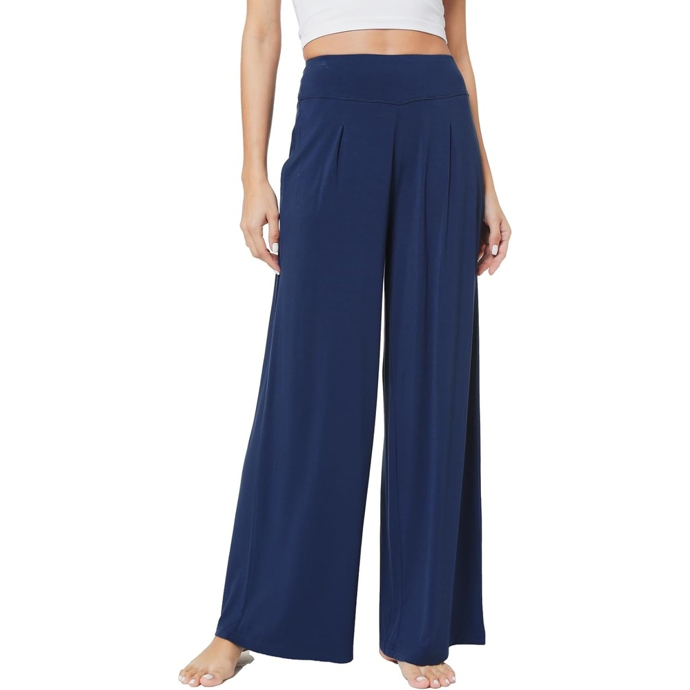 image:imageGYS Bamboo Viscose Pajama Pants for Women Cooling for Night Sweats amp Hot Sleepers Wide Leg Flowy Palazzo Sleep Lounge Bottoms Soft Pj Bottoms with PocketsNavy