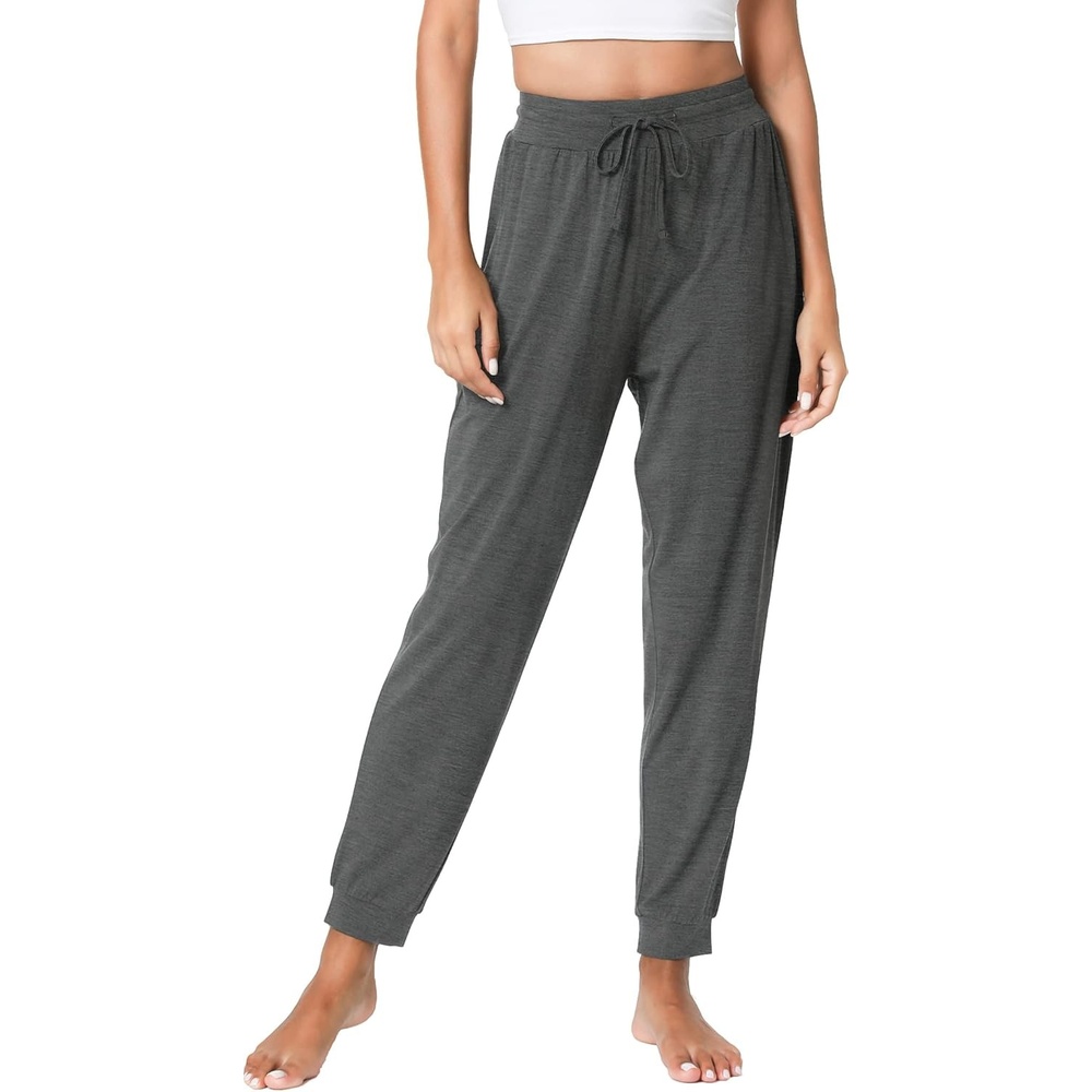 image:imageLazyCozy Bamboo Viscose Jogger Pajama Pants for Women Cooling for Night Sweats amp Hot Sleepers Lightweight Sleep Lounge Bottoms with Pockets UltraSoft Drawstring WaistDark Heather Grey