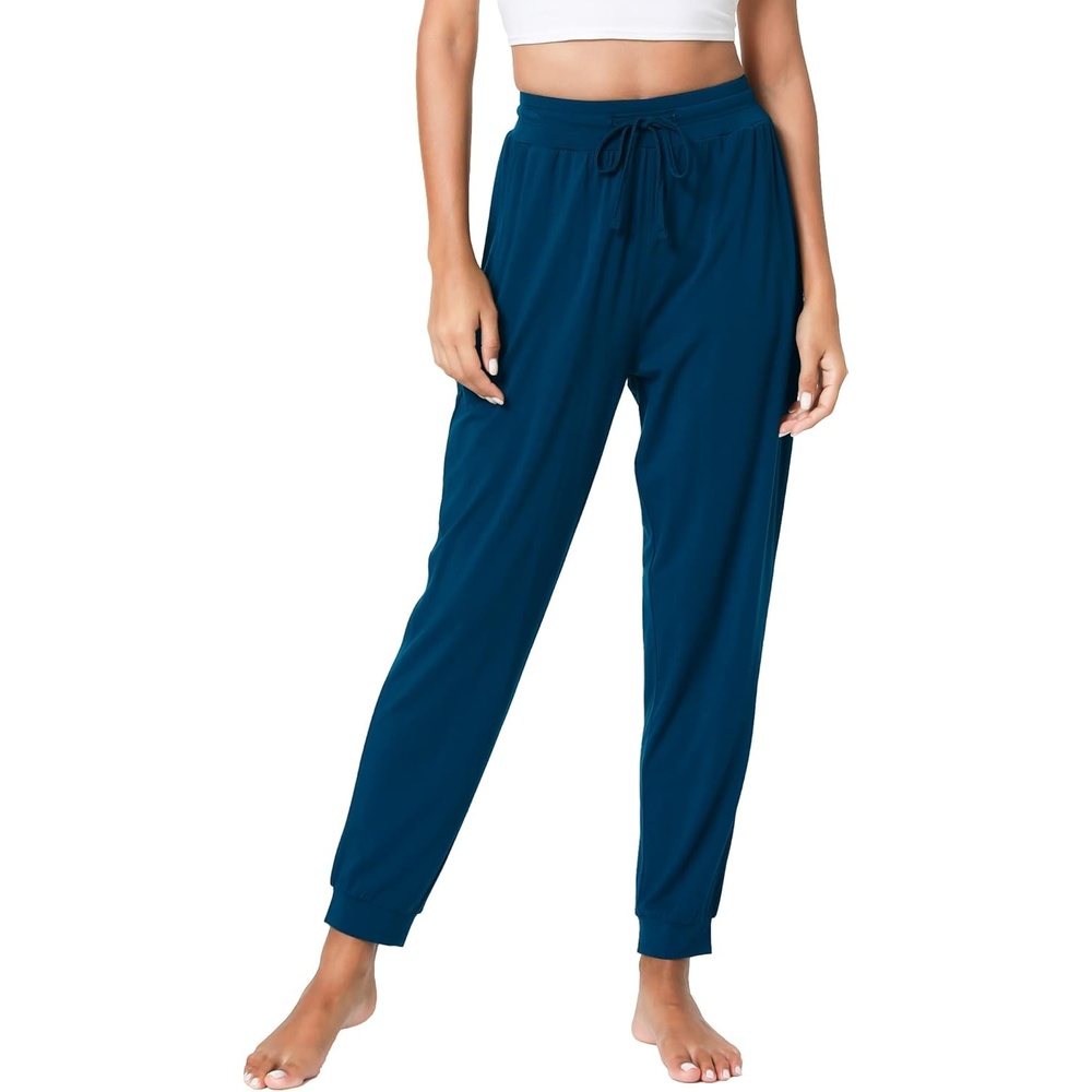 image:imageLazyCozy Bamboo Viscose Jogger Pajama Pants for Women Cooling for Night Sweats amp Hot Sleepers Lightweight Sleep Lounge Bottoms with Pockets UltraSoft Drawstring WaistInk Blue