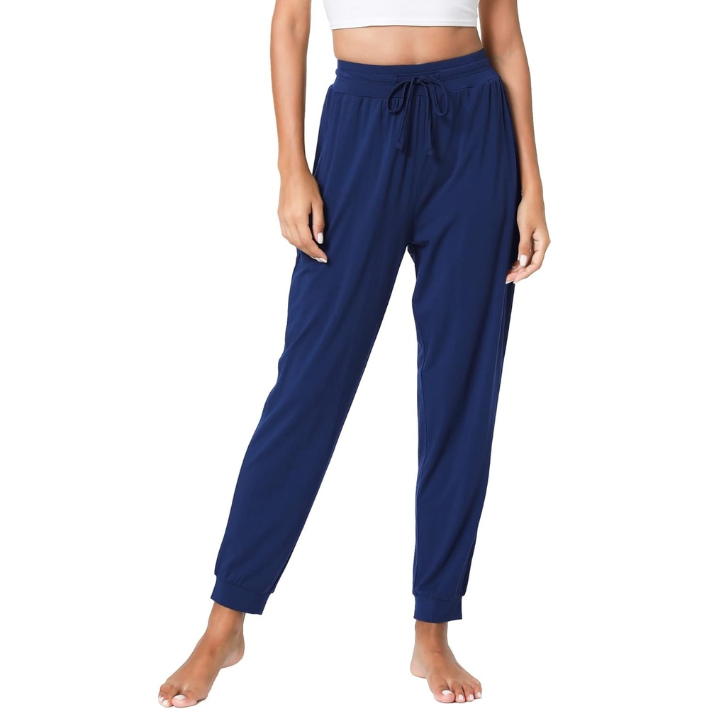 image:imageLazyCozy Bamboo Viscose Jogger Pajama Pants for Women Cooling for Night Sweats amp Hot Sleepers Lightweight Sleep Lounge Bottoms with Pockets UltraSoft Drawstring WaistDeep Blue