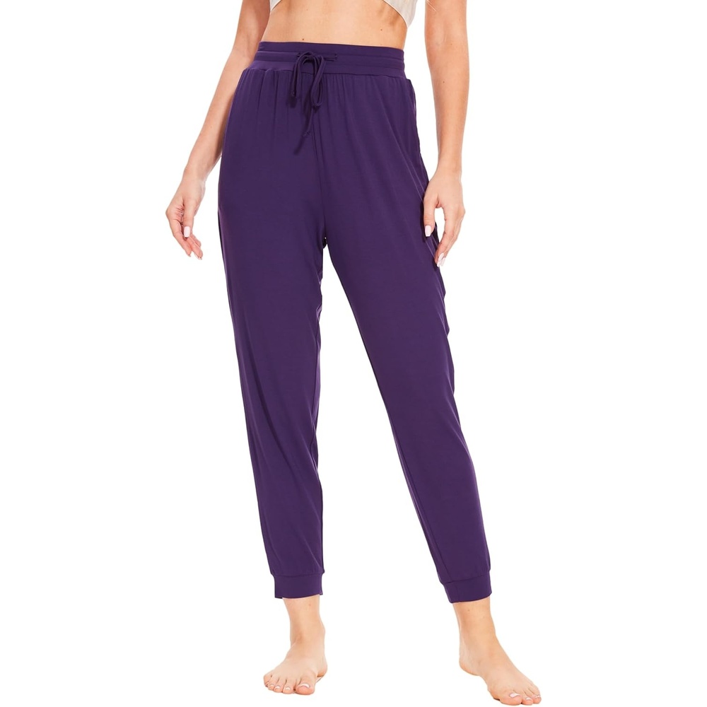 image:imageLazyCozy Bamboo Viscose Jogger Pajama Pants for Women  Cooling for Night Sweats amp Hot Sleepers Lightweight Sleep Lounge Bottoms with Pockets UltraSoft Drawstring WaistPurple