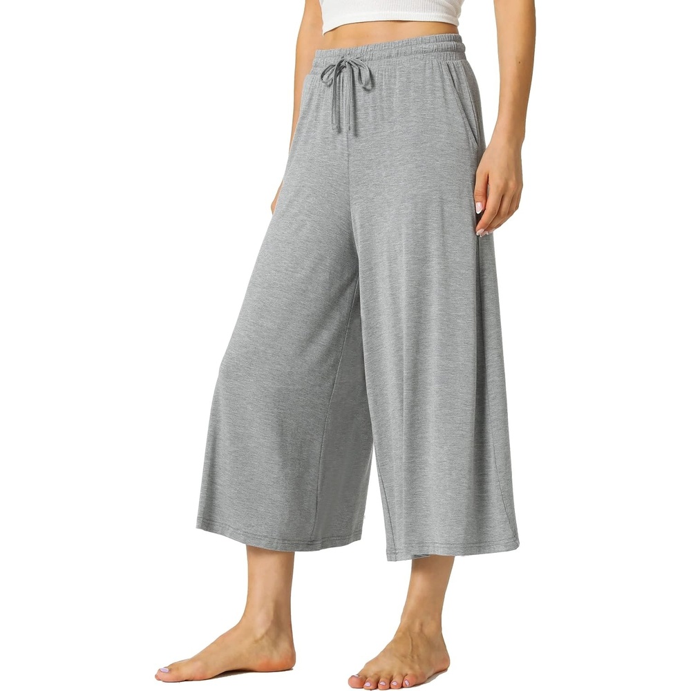 image:imageLazyCozy Womens Bamboo Viscose Capri Pajama Pants Wide Leg Casual Palazzo Pants Summer Cooling Flowy PJ Bottoms with PocketsHeather Grey