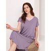 GYS Cooling Bamboo Viscose Nightgowns for Women | Moisture-Wicking Short Sleeve Sleep Shirt for Hot Sleepers, Soft V Neck Night Shirts with Pockets, Summer Sleep Dress(Violet)