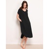 GYS Cooling Bamboo Viscose Nightgowns for Women | Moisture-Wicking Short Sleeve Sleep Shirt for Hot Sleepers, Soft V Neck Night Shirts with Pockets, Summer Sleep Dress(Black)