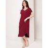GYS Cooling Bamboo Viscose Nightgowns for Women | Moisture-Wicking Short Sleeve Sleep Shirt for Hot Sleepers, Soft V Neck Night Shirts with Pockets, Summer Sleep Dress(Wine Red)