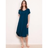 GYS Cooling Bamboo Viscose Nightgowns for Women | Moisture-Wicking Short Sleeve Sleep Shirt for Hot Sleepers, Soft V Neck Night Shirts with Pockets, Summer Sleep Dress(Ink Blue)