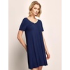 GYS Cooling Bamboo Viscose Nightgowns for Women | Moisture-Wicking Sleep Dress for Hot Sleepers Night Sweats, Soft Short Sleeve Sleepshirts with Satin V-Neck(Navy)