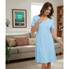 GYS Cooling Bamboo Viscose Nightgowns for Women | Moisture-Wicking Sleep Dress for Hot Sleepers Night Sweats, Soft Short Sleeve Sleepshirts with Satin V-Neck(Pale Blue)