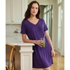 GYS Cooling Bamboo Viscose Nightgowns for Women | Moisture-Wicking Sleep Dress for Hot Sleepers Night Sweats, Soft Short Sleeve Sleepshirts with Satin V-Neck(Purple)