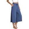 LazyCozy Womens Bamboo Viscose Capri Pajama Pants Wide Leg Casual Palazzo Pants Summer Cooling Flowy PJ Bottoms with Pockets(Prussian Blue)