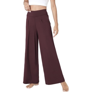 GYS Bamboo Viscose Pajama Pants for Women | Cooling for Night Sweats & Hot Sleepers, Wide Leg Flowy Palazzo Sleep Lounge Bottoms, Soft Pj Bottoms with Pockets(Ficus Red)