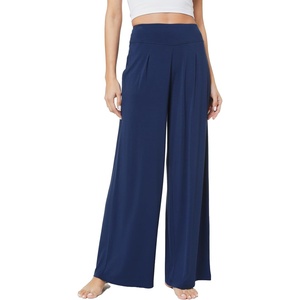 GYS Bamboo Viscose Pajama Pants for Women | Cooling for Night Sweats & Hot Sleepers, Wide Leg Flowy Palazzo Sleep Lounge Bottoms, Soft Pj Bottoms with Pockets(Navy)