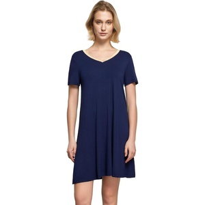 GYS Cooling Bamboo Viscose Nightgowns for Women | Moisture-Wicking Sleep Dress for Hot Sleepers Night Sweats, Soft Short Sleeve Sleepshirts with Satin V-Neck(Navy)