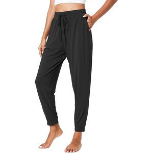 LazyCozy Bamboo Viscose Jogger Pajama Pants for Women | Cooling for Night Sweats & Hot Sleepers, Lightweight Sleep Lounge Bottoms with Pockets, Ultra-Soft, Drawstring Waist(Black)