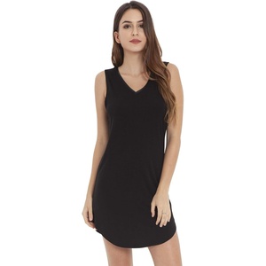 LazyCozy Bamboo Viscose Nightgowns for Women, Soft Night Shirts for Women Sleepwear, Summer Sleeveless V Neck Tank Pajama(A-black)