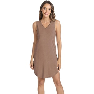 LazyCozy Bamboo Viscose Nightgowns for Women, Soft Night Shirts for Women Sleepwear, Summer Sleeveless V Neck Tank Pajama(Camel)