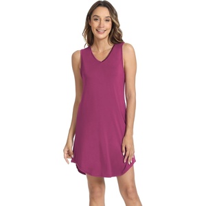 LazyCozy Bamboo Viscose Nightgowns for Women, Soft Night Shirts for Women Sleepwear, Summer Sleeveless V Neck Tank Pajama(Grape Purple)