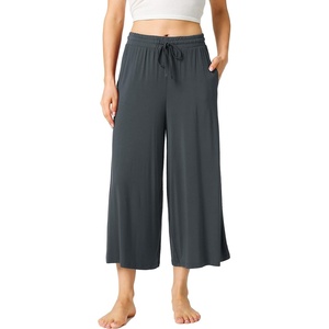 LazyCozy Womens Bamboo Viscose Capri Pajama Pants Wide Leg Casual Palazzo Pants Summer Cooling Flowy PJ Bottoms with Pockets(Carbon Grey)