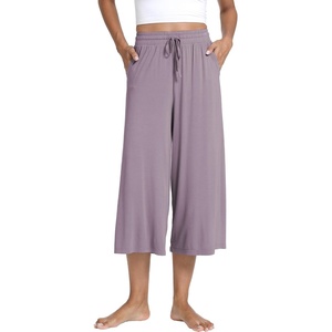 LazyCozy Womens Bamboo Viscose Capri Pajama Pants Wide Leg Casual Palazzo Pants Summer Cooling Flowy PJ Bottoms with Pockets(Violet)