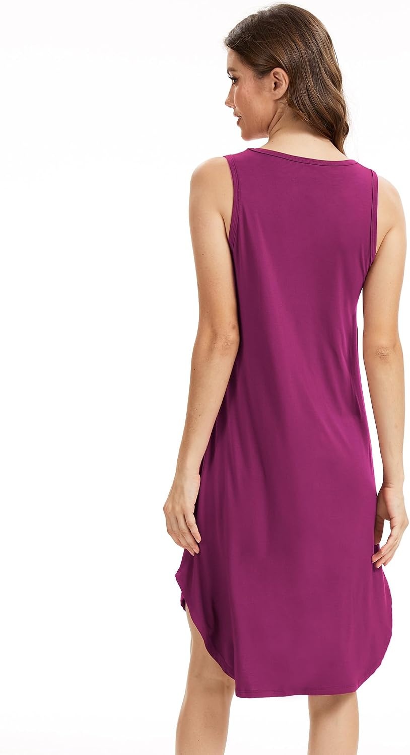 image:imageGYS Bamboo Viscose Sleeveless Nightgowns for Women Dark Purple XLarge Lightweight Comfy Night Dress Pajamas Summer Cooling Moisture Wicking Sleep Shirt for Hot Sleeper Soft Tank Night Sweats