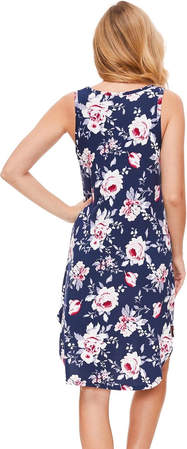 image:imageGYS Bamboo Viscose Sleeveless Nightgowns for Women Navy Peony Large Lightweight Comfy Night Dress Pajamas Summer Cooling Moisture Wicking Sleep Shirt for Hot Sleeper Soft Tank Night Sweats