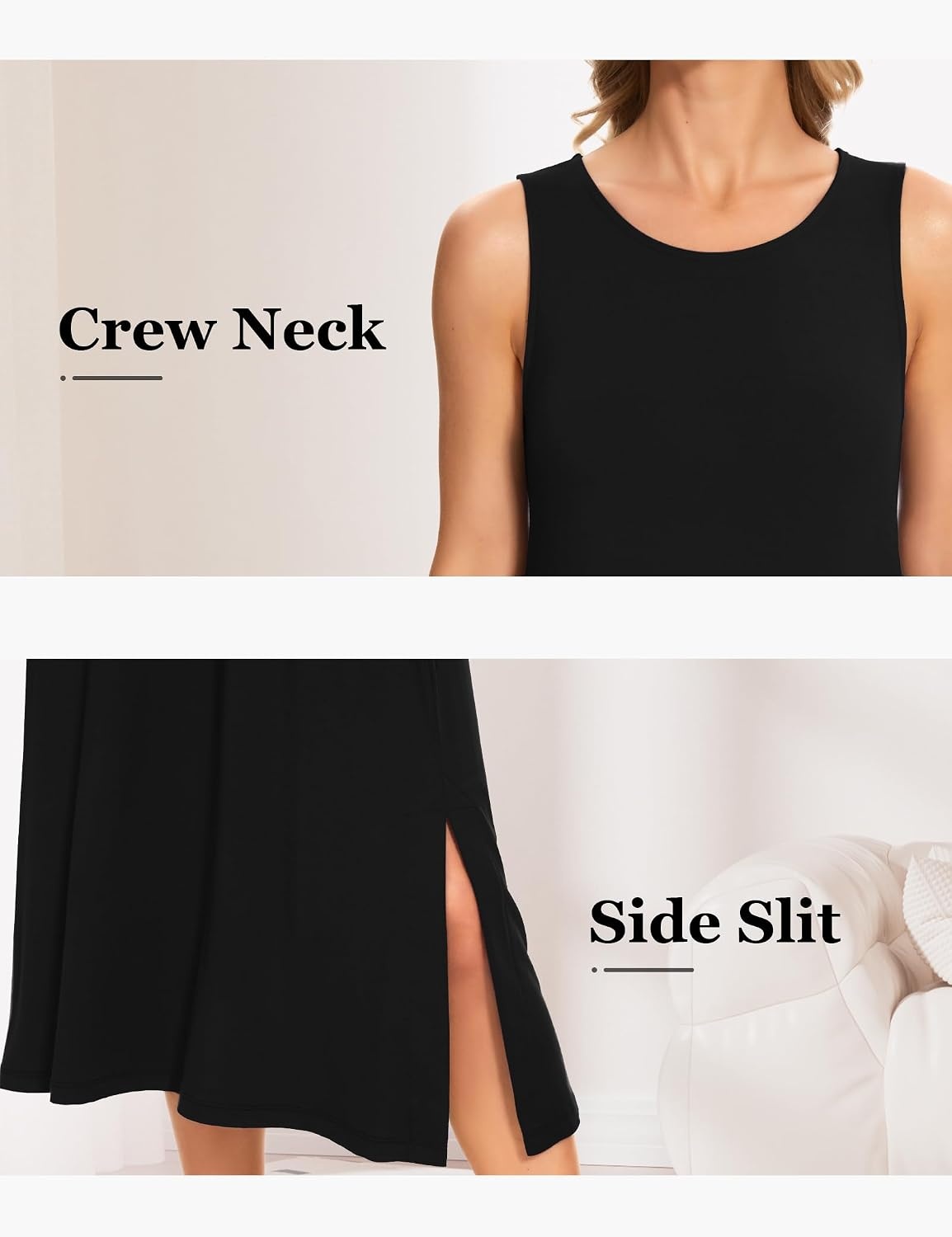image:imageGYS Cooling Bamboo Viscose Long Nightgowns for Women MoistureWicking Sleep Shirt for Night Sweats Soft Lightweight Sleeveless Night Dress Crew NeckBlack
