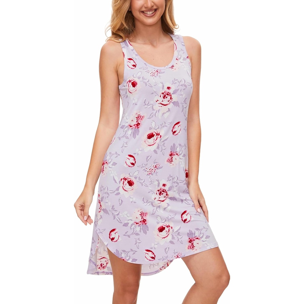 image:imageGYS Bamboo Viscose Sleeveless Nightgowns for Women Grey Peony XLarge Lightweight Comfy Night Dress Pajamas Summer Cooling Moisture Wicking Sleep Shirt for Hot Sleeper Soft Tank Night Sweats
