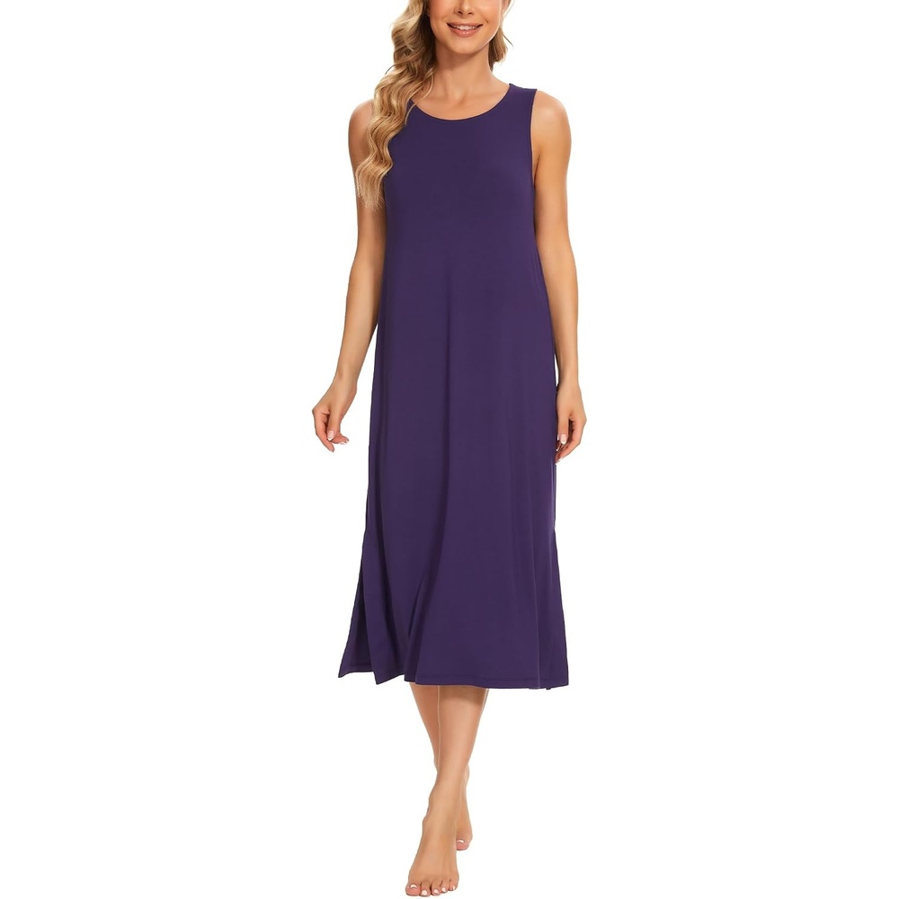 image:imageGYS Cooling Bamboo Viscose Long Nightgowns for Women MoistureWicking Sleep Shirt for Night Sweats Soft Lightweight Sleeveless Night Dress Crew NeckPurple