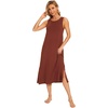 GYS Cooling Bamboo Viscose Long Nightgowns for Women | Moisture-Wicking Sleep Shirt for Night Sweats, Soft Lightweight Sleeveless Night Dress, Crew Neck(Brick Red)