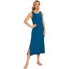 GYS Cooling Bamboo Viscose Long Nightgowns for Women | Moisture-Wicking Sleep Shirt for Night Sweats, Soft Lightweight Sleeveless Night Dress, Crew Neck(Teal Blue)