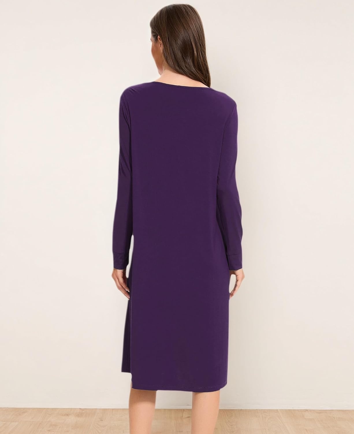 image:imageGYS Bamboo Viscose Nightgowns for Women Long Sleeve VNeck Night Shirt Long Nightshirt for Hot Sleepers KneeLength Pajama Dress UltraSoft Comfy SleepshirtDeep Purple